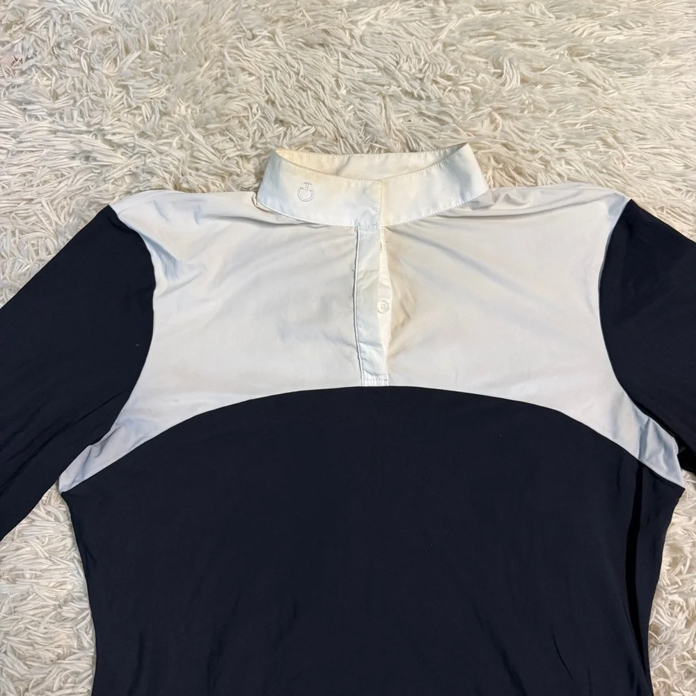 Women’s XL White/Navy Cavalleria Toscana Long Sleeve Horseback Riding Show Shirt - Picture 2 of 6